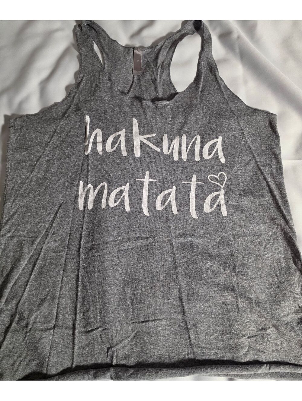 Gray Racerback Tank Top with "Hakuna Matata" Print